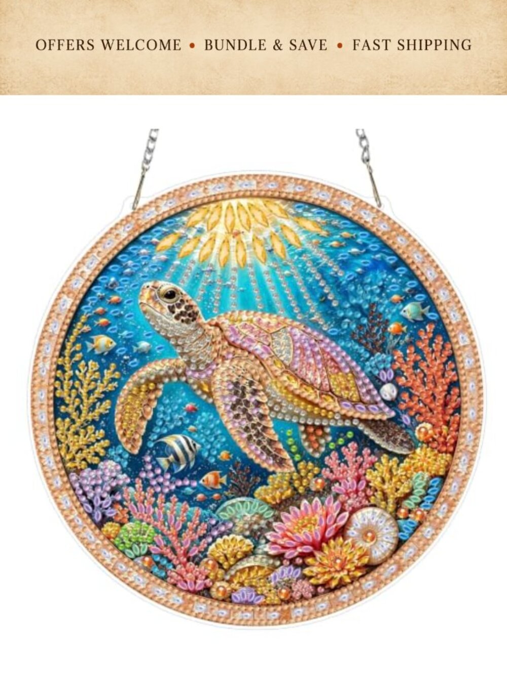 Diamond Art Kit for Adults Sea Turtle Hanging Ornament DIY Craft